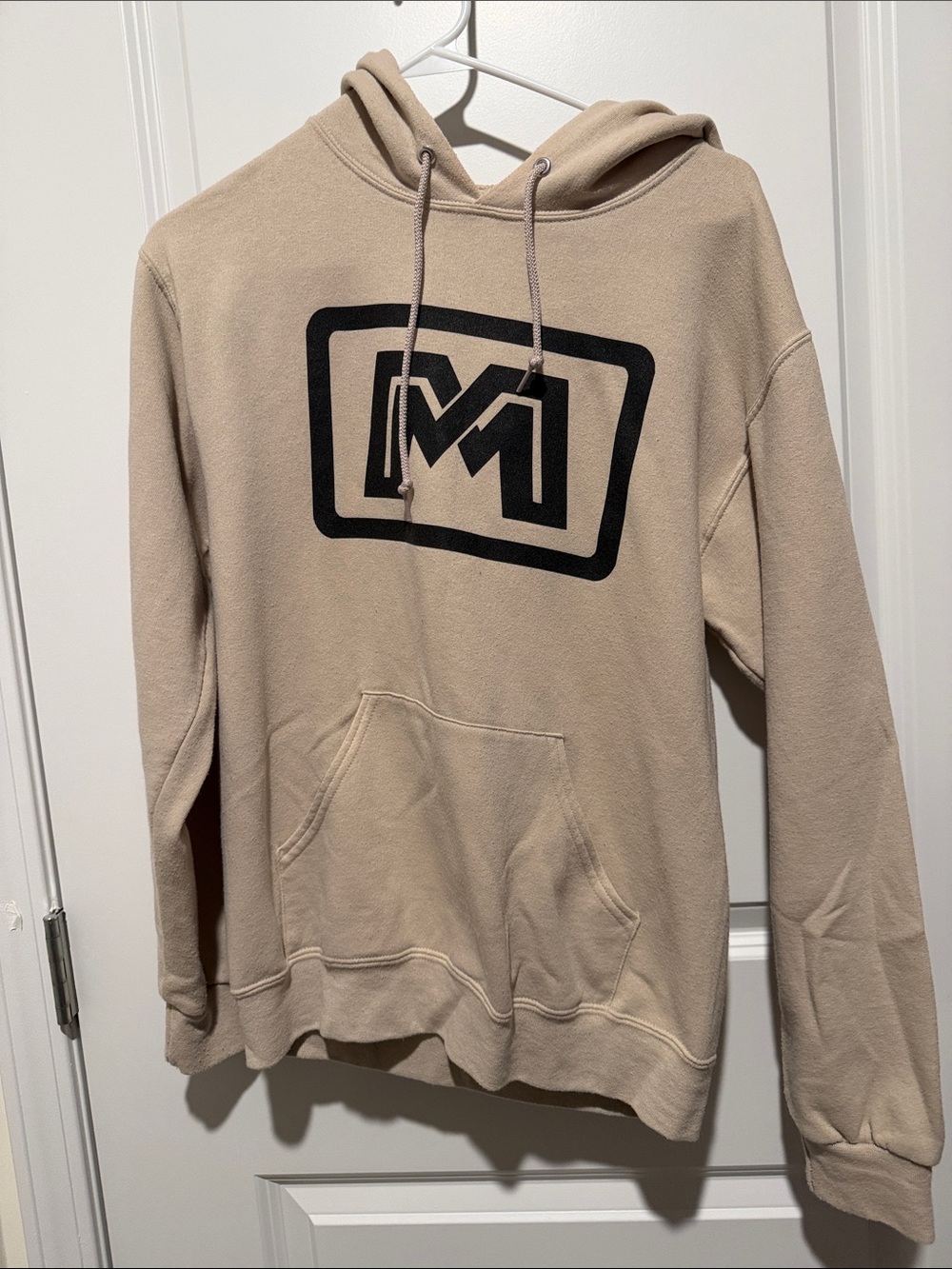 Men's Tan Hooded Pullover Sweatshirt with Black Logo
